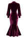 Red 1930s Velvet Pearl Lantern Sleeve Mermaid Dress