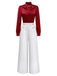 [Pre-Sale] Red 1930s Pearl Embellished Ruffle Color-Block Jumpsuit