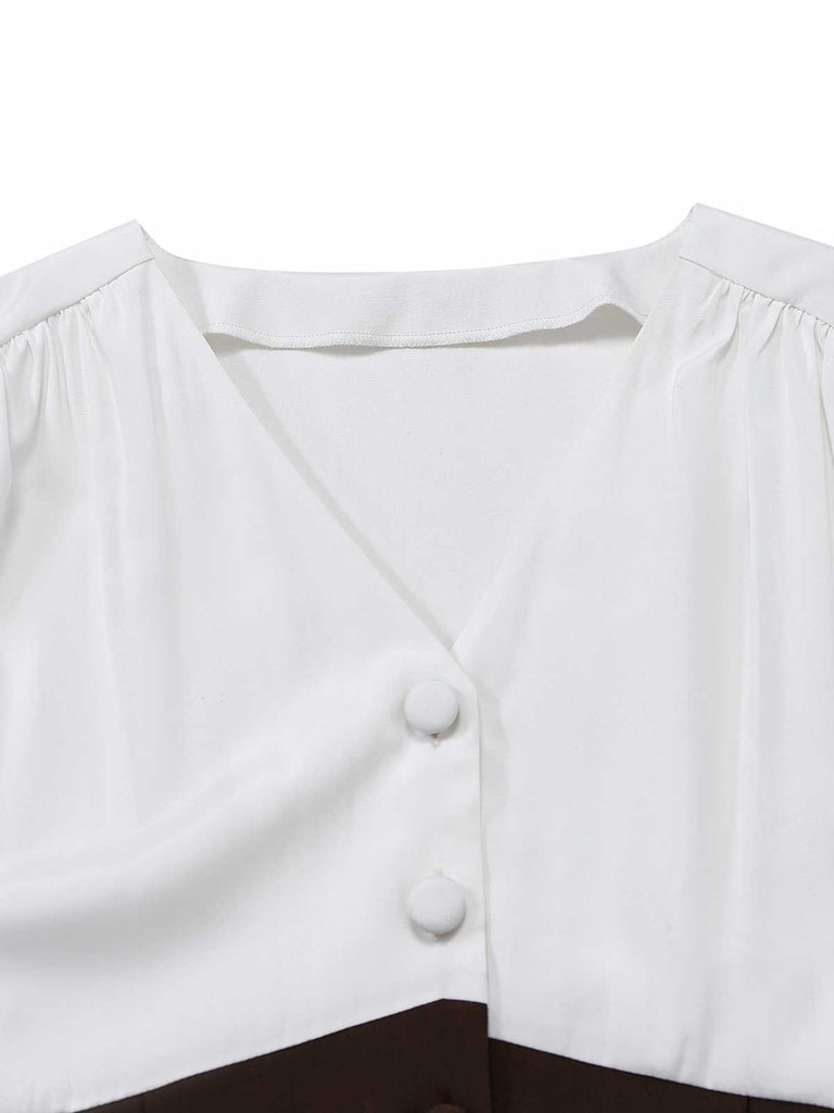 [Pre-Sale] 1930s V-Neck Colorblock Button Slit Mermaid Dress