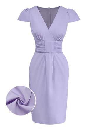 [Pre-Sale] Lavender 1960s Shimmer V-Neck Cap Sleeve Pleated Dress