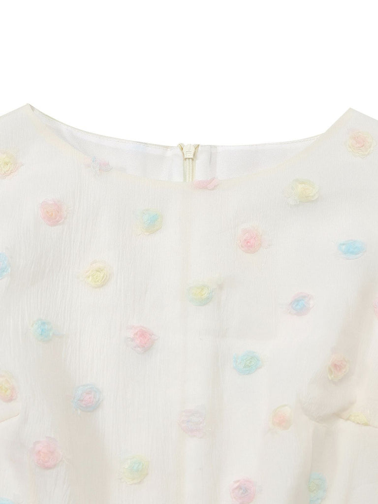 [Pre-Sale] White 1950s 3D Floral Dot Bow Belt Dress