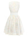 [Pre-Sale] White 1950s 3D Floral Dot Bow Belt Dress