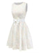 [Pre-Sale] White 1950s 3D Floral Dot Bow Belt Dress