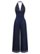 [Pre-Sale] Dark Blue 1940s Halter Cowl Neck Plaid Jumpsuit