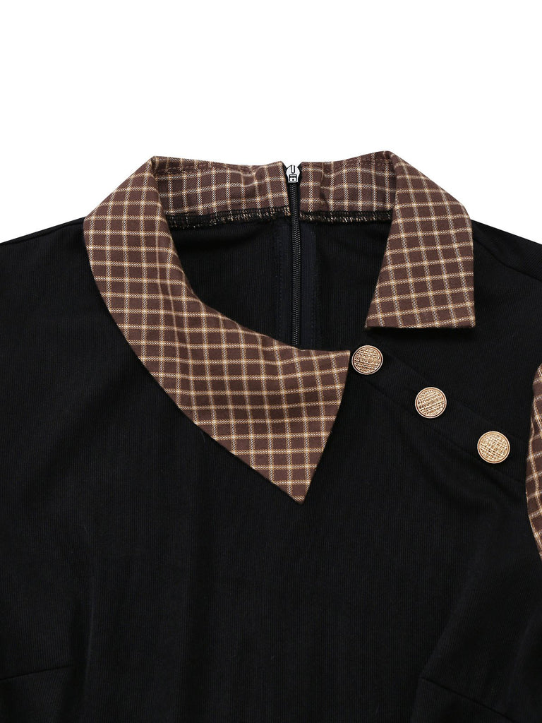 [Pre-Sale] Brown 1940s Plaid Knitted Side Lapel Belted Romper