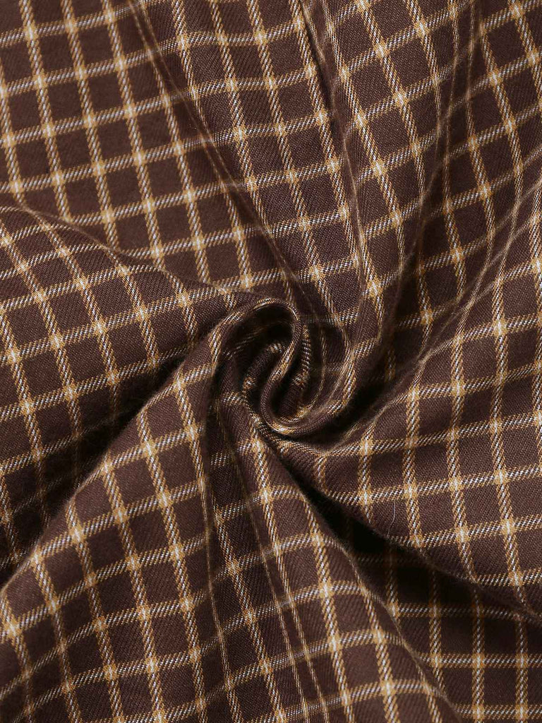 [Pre-Sale] Brown 1940s Plaid Knitted Side Lapel Belted Romper