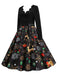 Black 1950s Christmas Print Petal Collar Belted Dress