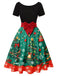 1950s Christmas Tree Patchwork Bow Belted Swing Dress