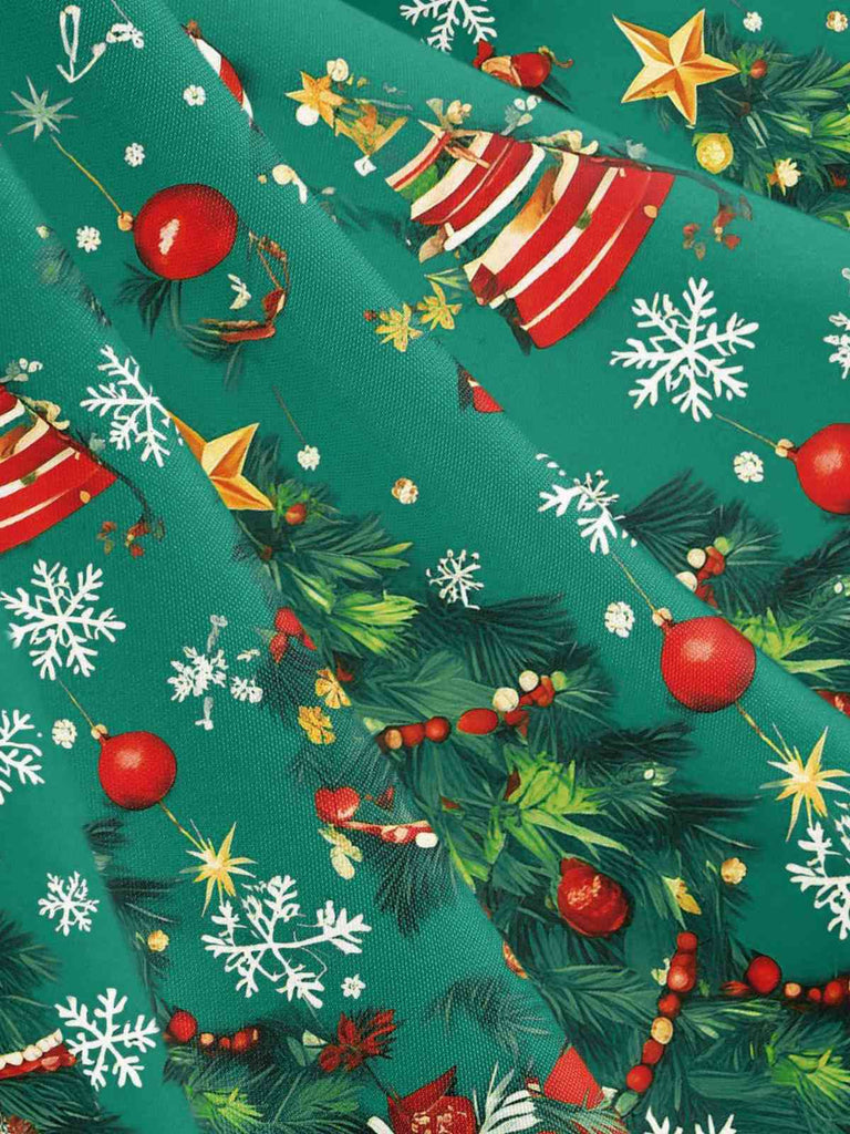 1950s Christmas Tree Patchwork Bow Belted Swing Dress