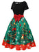 1950s Christmas Tree Patchwork Bow Belted Swing Dress