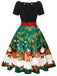 1950s Christmas Tree Patchwork Bow Belted Swing Dress