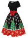1950s Christmas Tree Patchwork Bow Belted Swing Dress