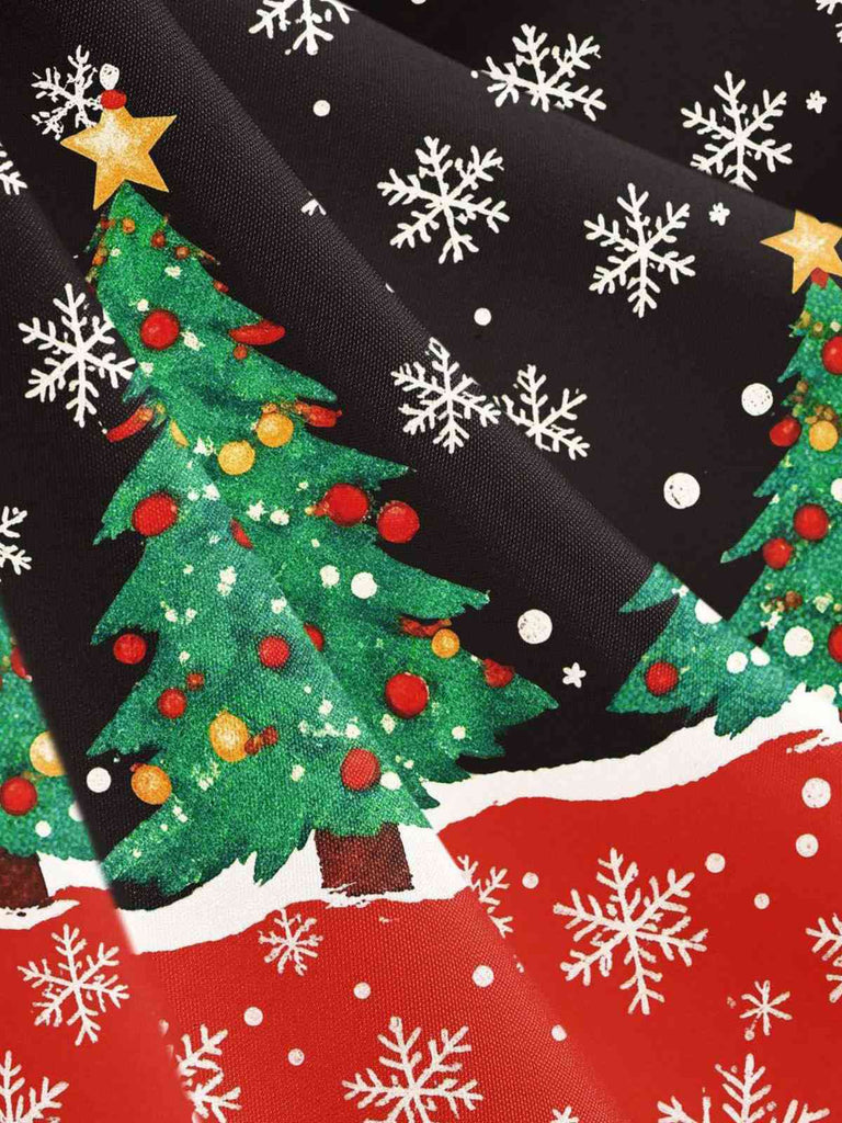 1950s Christmas Tree Patchwork Bow Belted Swing Dress