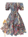 Multicolor 1970s Boho Paisley Print Smocked Puff Dress