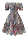 Multicolor 1970s Boho Paisley Print Smocked Puff Dress