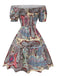 Multicolor 1970s Boho Paisley Print Smocked Puff Dress