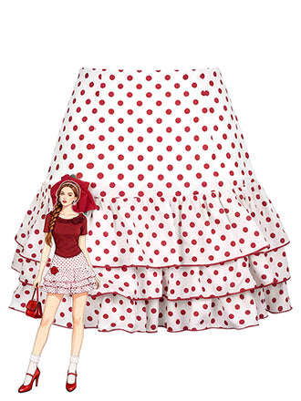 [Pre-Sale] Red 1960s Ruffled Polka Dot Rose Mini Skirt