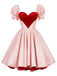 [Pre-Sale] Pink 1950s Sweet Heart Puff Sleeve Double Layer Dress