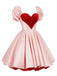 [Pre-Sale] Pink 1950s Sweet Heart Puff Sleeve Double Layer Dress