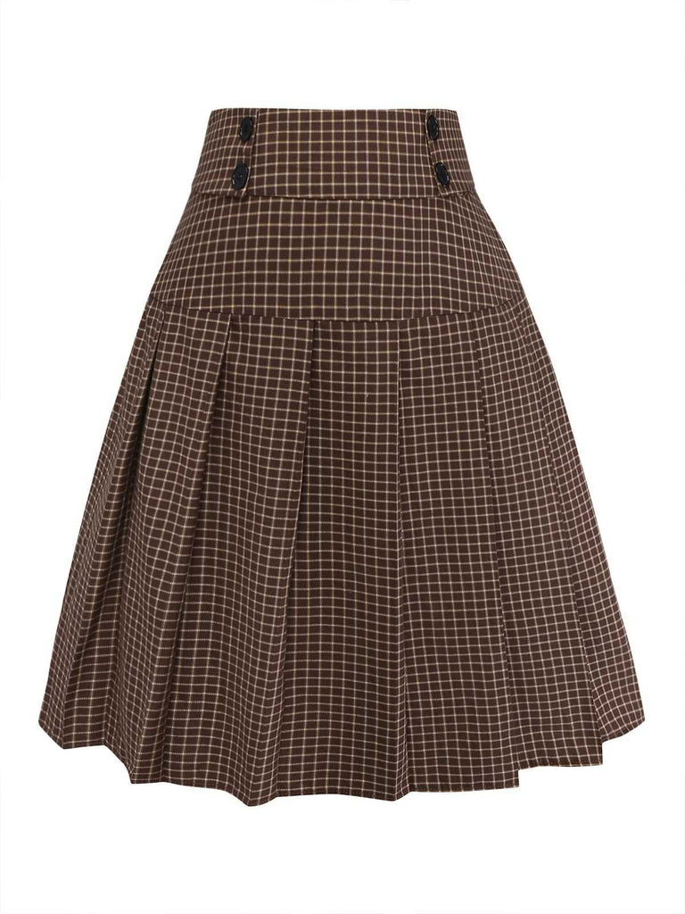 [Pre-Sale] 2PCS 1940s Plaid Button Bow Blouse & Pleated Skirt