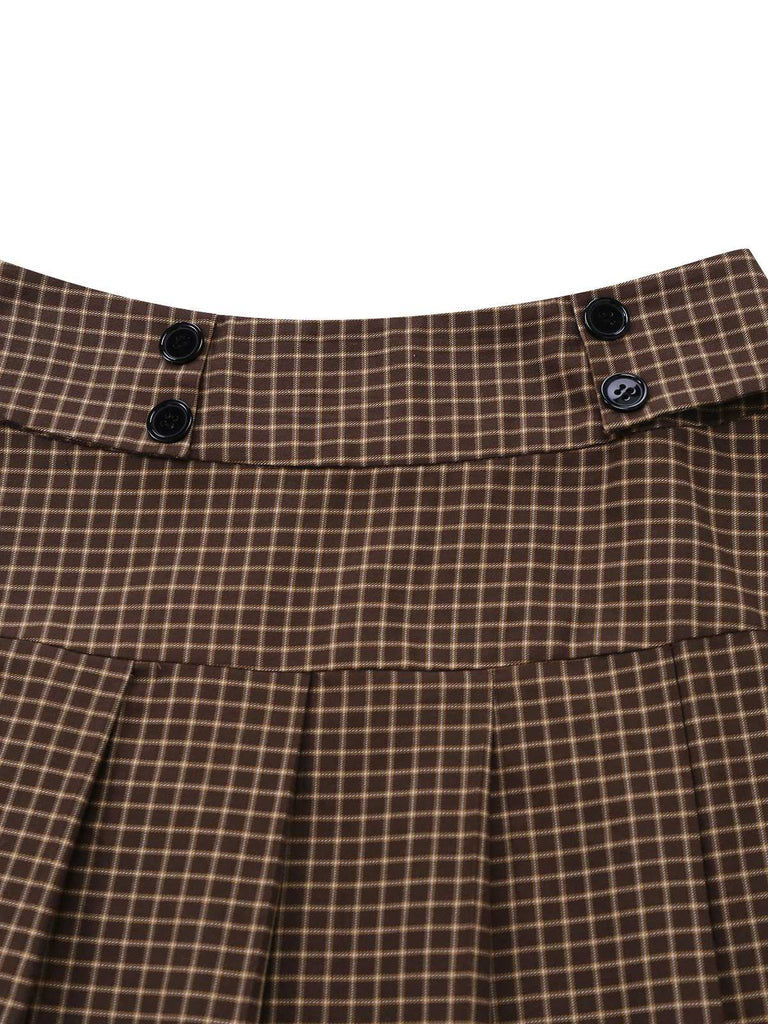 [Pre-Sale] 2PCS 1940s Plaid Button Bow Blouse & Pleated Skirt