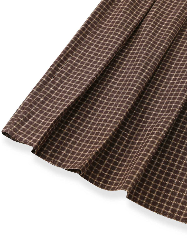 [Pre-Sale] 2PCS 1940s Plaid Button Bow Blouse & Pleated Skirt