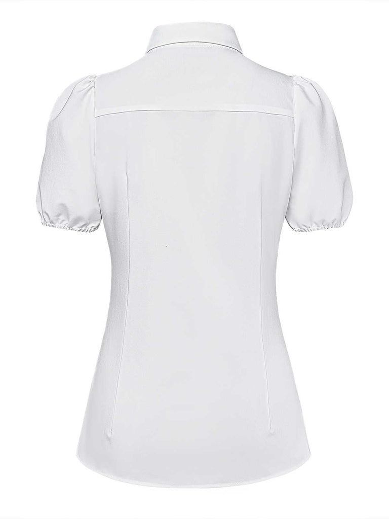 [Pre-Sale] White 1940s Plaid Button Bow Tie Blouse