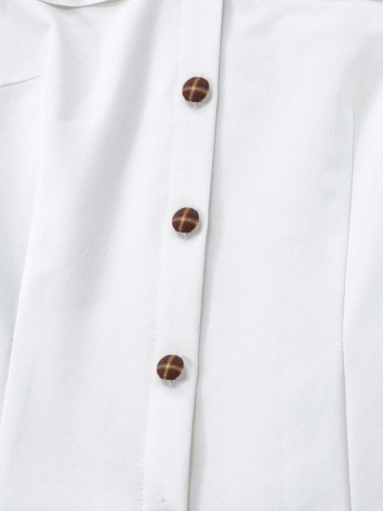 [Pre-Sale] 2PCS 1940s Plaid Button Bow Blouse & Pleated Skirt