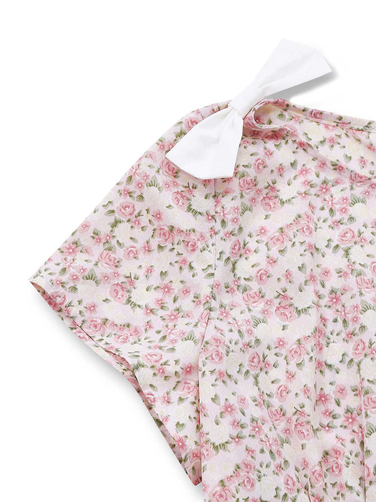 [Pre-Sale] Pink 1940s Ditsy Floral Bow Belted Dress