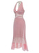 [Pre-Sale] Rose Pink 1930s Polka Dot Mesh V-Neck Dress