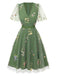 [Pre-Sale] Green 1950s Floral Puff Sleeve Mesh Embroidered Dress