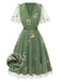 [Pre-Sale] Green 1950s Floral Puff Sleeve Mesh Embroidered Dress