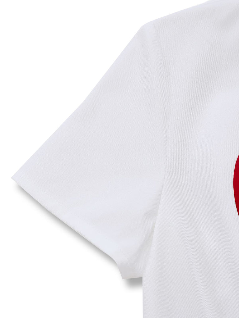 [Pre-Sale] White 1960s Heart Print Pink Button Detail Romper