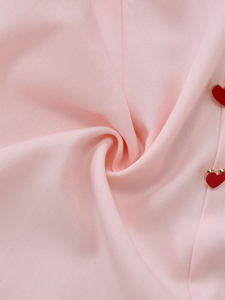 [Pre-Sale] White 1960s Heart Print Pink Button Detail Romper