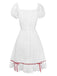 [Pre-Sale] White 1960s Cotton Embroidered Bow Puff Ruffled Dress