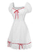 [Pre-Sale] White 1960s Cotton Embroidered Bow Puff Ruffled Dress