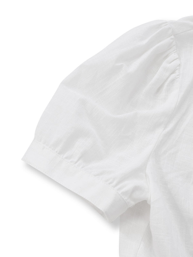 [Pre-Sale] White 1950s Cotton Peter Pan Collar Tucked Lace Blouse