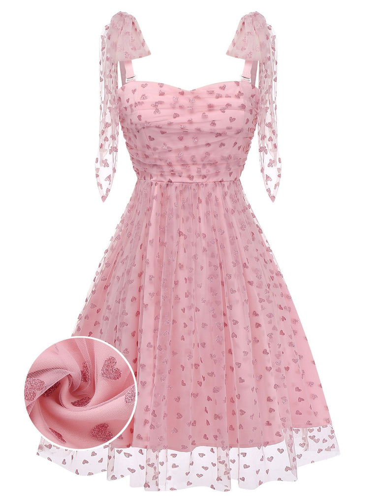 [Pre-Sale] Pink 1950s Heart Shoulder Tie Ruched Dress