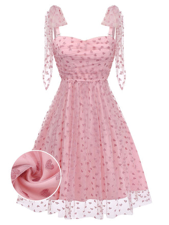 [Pre-Sale] Pink 1950s Heart Shoulder Tie Ruched Dress