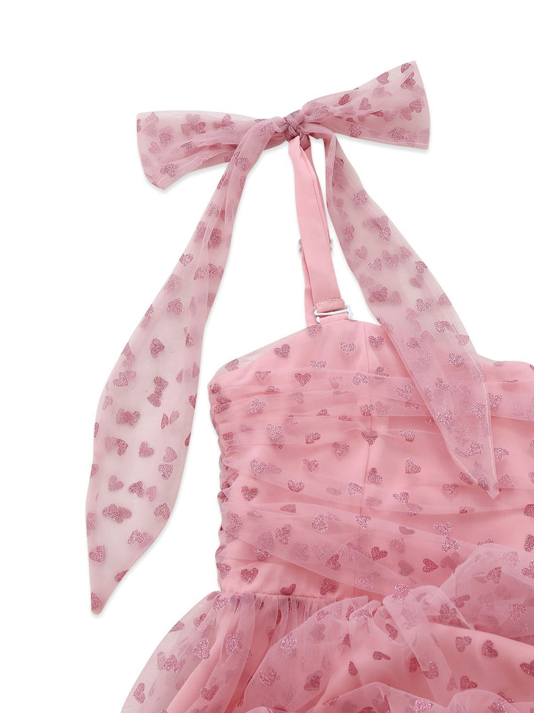 [Pre-Sale] Pink 1950s Heart Shoulder Tie Ruched Dress