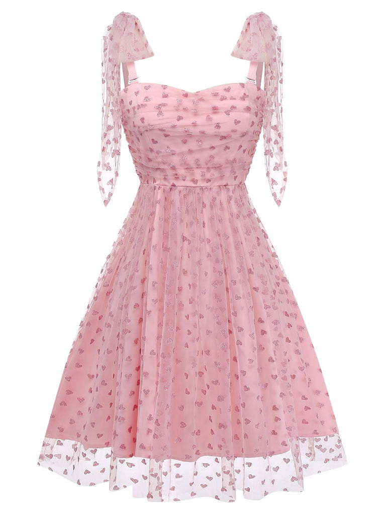 [Pre-Sale] Pink 1950s Heart Shoulder Tie Ruched Dress