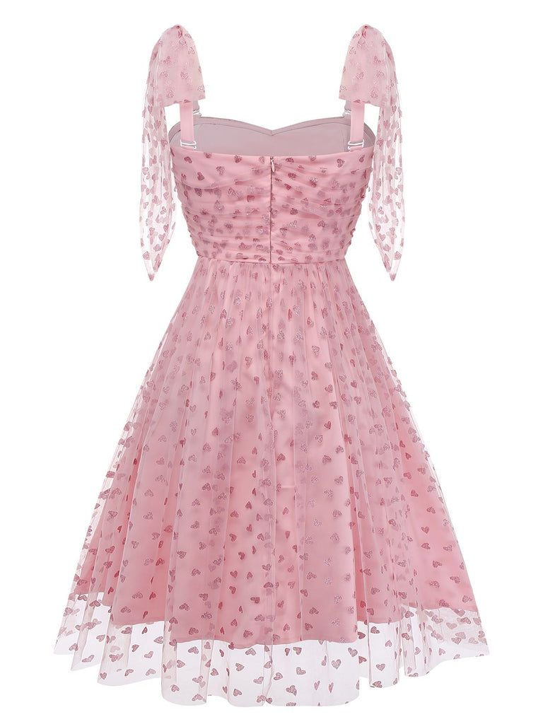 [Pre-Sale] Pink 1950s Heart Shoulder Tie Ruched Dress