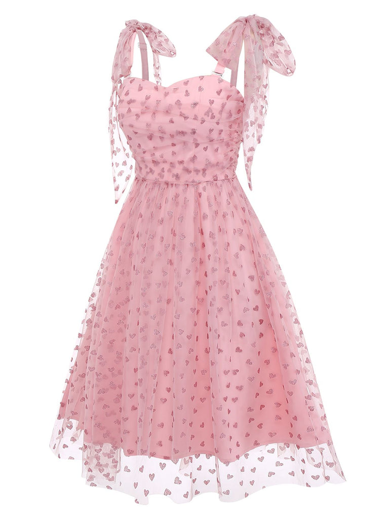 [Pre-Sale] Pink 1950s Heart Shoulder Tie Ruched Dress