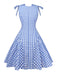 Blue 1960s Gingham Plaid Shoulder-Tie Empire Dress