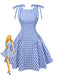 Blue 1960s Gingham Plaid Shoulder-Tie Empire Dress