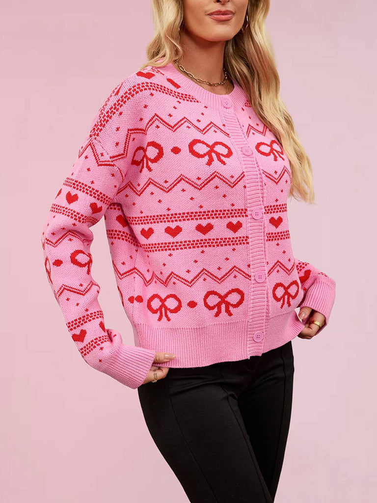 1950s Valentine's Day Heart Pattern Knit Cardigan