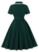 Dark Green 1950s Contrasted Lapel Swing Dress