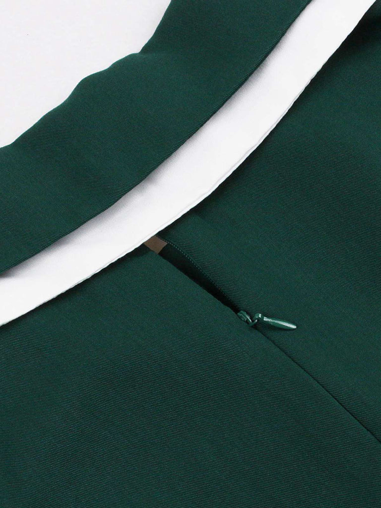 Dark Green 1950s Contrasted Lapel Swing Dress