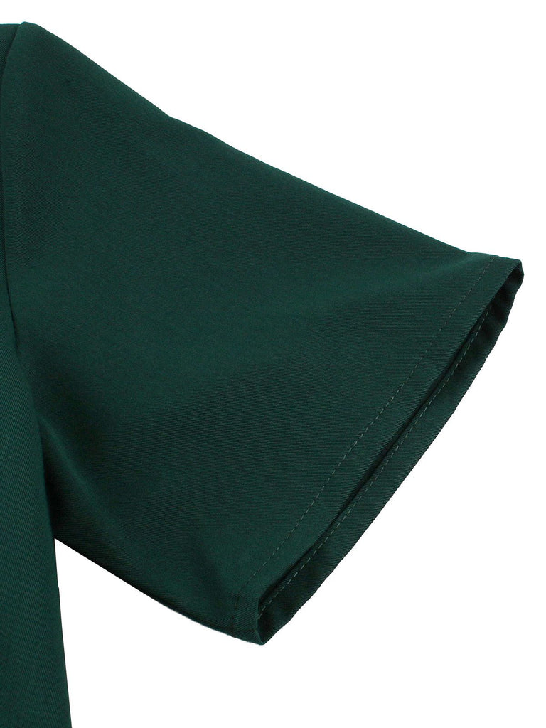 Dark Green 1950s Contrasted Lapel Swing Dress