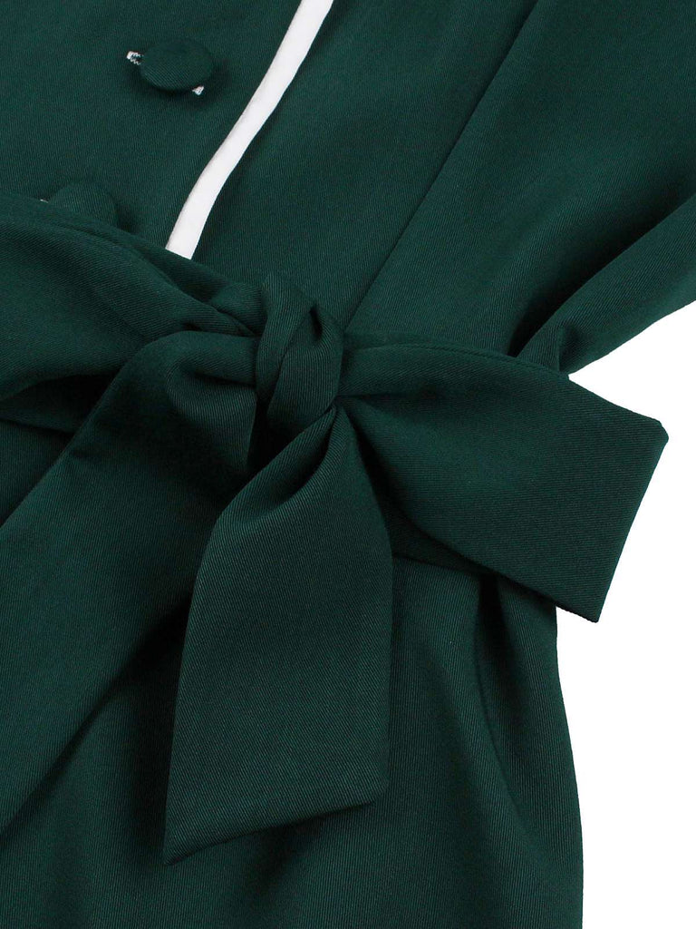 Dark Green 1950s Contrasted Lapel Swing Dress